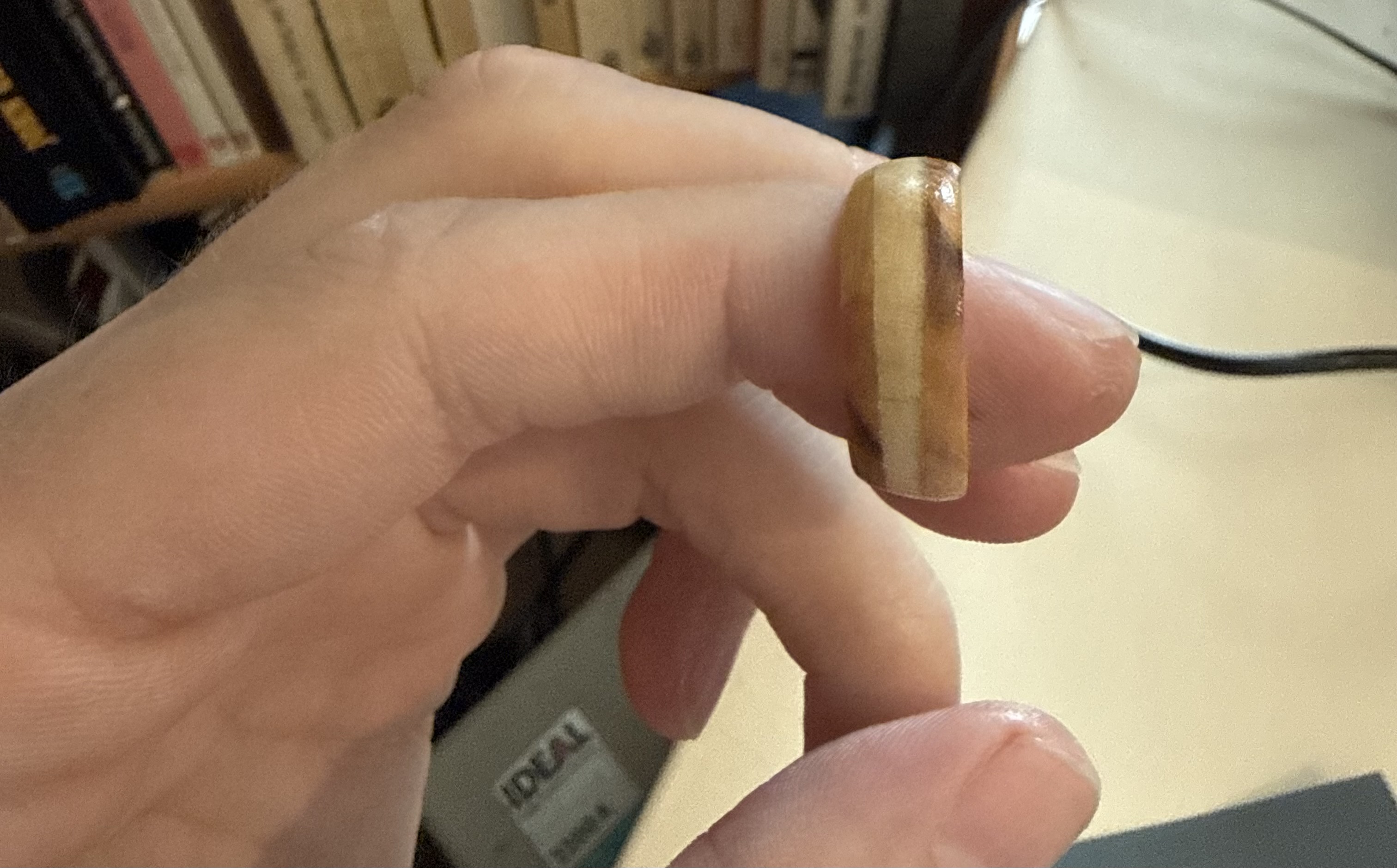 The handmade wooden ring during construction
